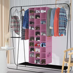 Libeder Hanging Closet Organizers 30 Section Shoe Shelves, Shoe Storage Hanging Shoe Rack, Space Saving Shoe Holder, Pink