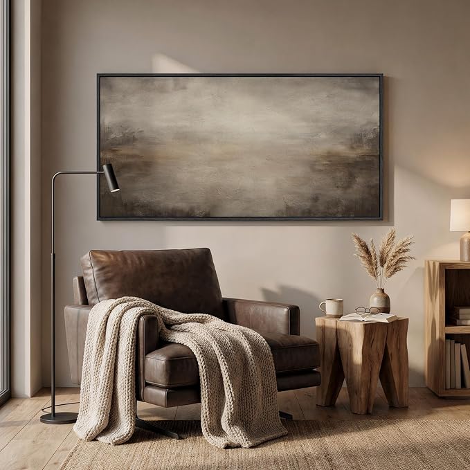 Large Framed Abstract Wall Art for Living Room, Horizontal Brown Modern Canvas Prints Paintings Artwork for Walls, Neutral Minimalist Rustic Pictures for Bedroom Farmhouse Dining Room Wall Decor 30x60