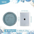 Hanobe Beach Decor Decorative Tray: Farmhouse Coastal Tray for Nautical Themed Decorations Coffee Table - Round Wooden Trays Ocean Style for Bathroom Countertop Centerpiece Rustic Blue