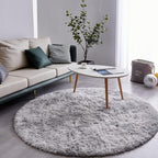 FJZFING Tie-Dyed Light Grey Round Rug Ultra-Soft Plush Modern 4x4 Circle Area Rug for Kid's Bedroom, Fluffy Shag Circular Rug for Nursery Room, Non-Slip Tie-Dyed Light Grey Rug for Teen's Room