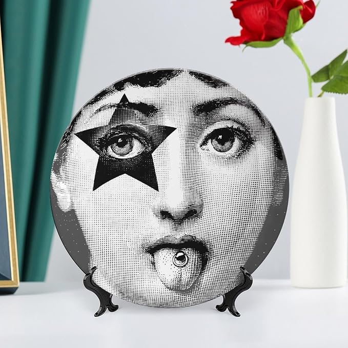 Lina Cavalieri Plate, Wall Decorative Plate, Mysterious Face Plate Wall Hanging Decoration,Including Bracket and Special Spring Hook, 10inch, Style1