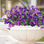Artificial Faux Plants Flowers Outdoor Spring Summer Decoration, 12 Bundles Fake Silk Colorful Daisy Eucalyptus Realistic UV Resistant for Outside Home Planter Porch Patio Yard Decor (Purple)