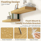FLYJOE 24 Inch Long Floating Shelves for Wall Set of 2, 12" D Wood Grain Bathroom Shelves with Invisible Brackets, Easy Install Engineered Wood Storage Shelves for Kitchen, Living Room, Bedroom