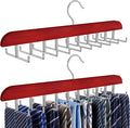 Tie Rack Hanger for Closet, 2 in 1 Belt Tie Hangers with 20 Folding Hooks, 360 Degree Rotating Wooden Tie Holder Organizer for Men Ties Belts Scarves Tank Tops Accessories, Walnut (2 Pack)