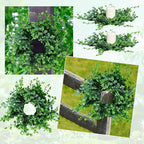 8 Pcs Mini Boxwood Wreath Green Table Centerpieces Spring Pillars Candle Rings Wreaths 9 Inch Wreath for Cabinets Farmhouse Wreaths with Ribbon for Front Door Porch Wall Window Decorations