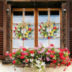 6 PCS Small Spring Floral Kitchen Cabinet Wreath Mini Artificial Sunflowers Daisy Wreath for Front Door with Burlap Ribbon Wide Flower Hanging Farmhouse Wreaths for Porch Wall Window Decor