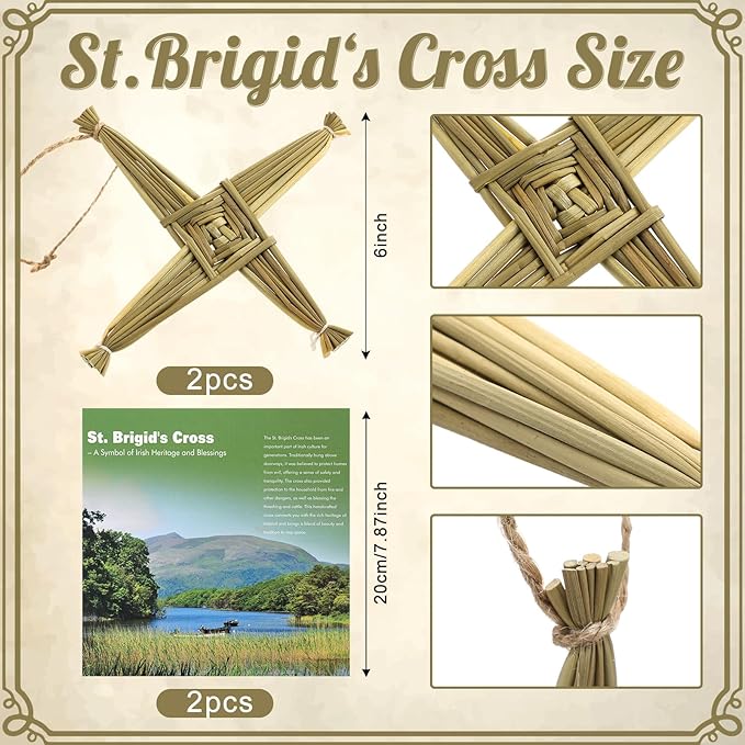 Kathfly 2 Pcs St. Brigid's Wall Cross and Card Irish Gift Saint Brigid's Cross History Card Irish Blessing Gift Ireland Hanging Wall Traditional Decor for Celtic Imbolc Home(6 in,Fresh,Green)