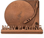 BS-VOG Now Playing Vinyl Record Stand, Tabletop Wooden Record Holder, Now Spinning Vinyl Stand Storage for Albums Magazine, Vintage Album Display Organizer Rack for LP Enthusiast