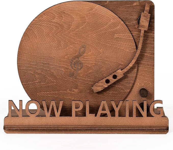 BS-VOG Now Playing Vinyl Record Stand, Tabletop Wooden Record Holder, Now Spinning Vinyl Stand Storage for Albums Magazine, Vintage Album Display Organizer Rack for LP Enthusiast