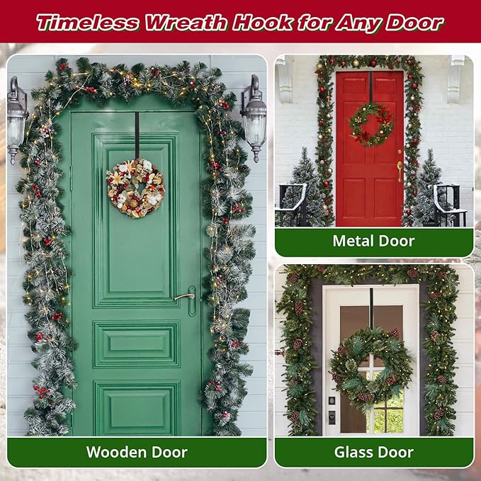 Roycraft Wreath Hangers 2 Pack for Front Door Christmas Ornament Black Wreath Hook Steel Over The Door Hanger Hook