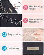 BAGSMART Hanging Jewelry Organizer Storage Roll with Hanger Metal Hooks Double-Sided Jewelry Holder for Earrings, Necklaces, Rings on Closet, Wall, Door, 1 piece, Medium, Black