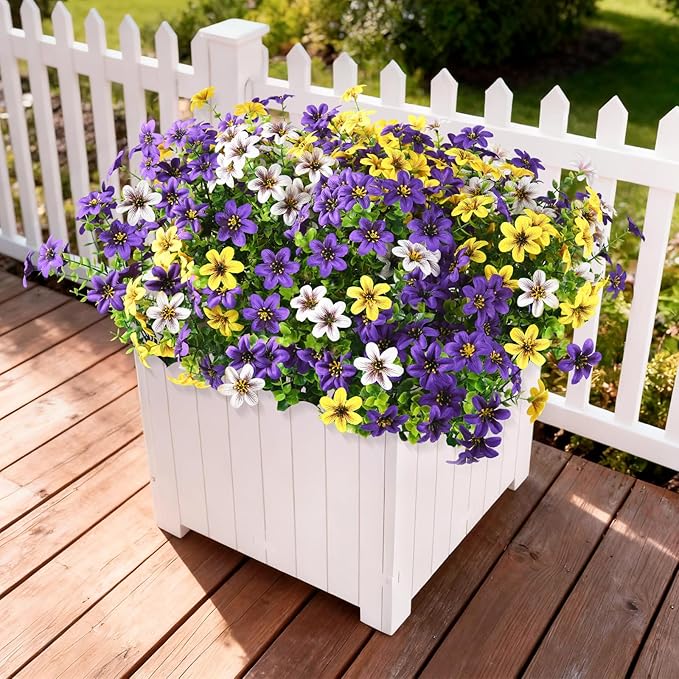 Artificial Flowers for Outdoor Faux Flower Spring Decoration, 12 Bundles Fake Plants Silk Daisy Bulk UV Resistant Realistic for Outside Porch Patio Balcony Planter Yard Garden Home Decor(Mixed 3)