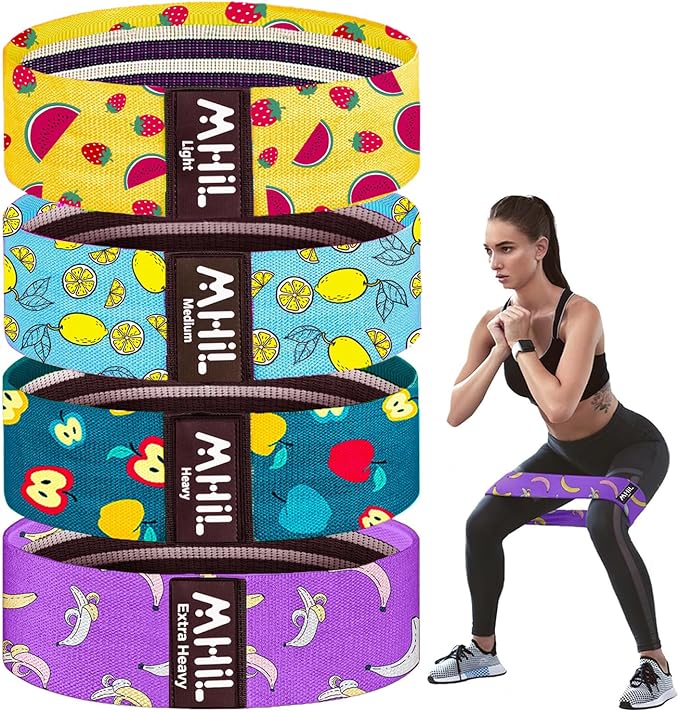 Fabric Resistance Bands for Women & Men – 4 Durable Exercise Bands for Working Out, Non-Slip & Non-Pinching Workout Bands – Multiple Resistance Levels Booty Bands for Legs Butt Glutes Hips Abs & More.