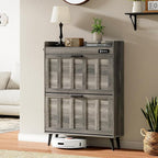 ChooChoo Shoe Storage Cabinet with 2 Flip Drawers, Deodorizing Shoe Organizer Storage for Entryway, Freestanding Hidden Slim Narrow Shoe Rack Cabinet, Grey