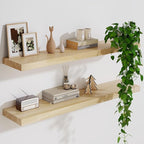 Solid Wood Floating Shelves For Wall, 36”W x 9”D x 1.56”H Large Wall Shelves for Living Room Bedroom Bathroom Kitchen Drcor Storage with Invisible Heavy-Duty Metal Bracket, Natural, Set of 2