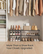 SONGMICS Shoe Rack, 2-Tier Shoe Organizer, Metal Storage Shelf, Upright or Upside Down, for 3-6 Pairs, Stackable, for Entryway, 11.8 x 16.7 x 14.8 Inches, Black ULSA002B01