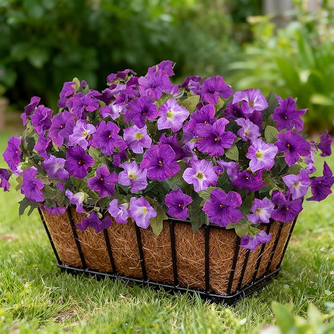 6 Pcs Artificial Petunia Flowers for Outdoors, Fake Flowers for Outdoor Planter, UV Resistant Realistic Faux Petunias Plants for Outside No Fade for Garden Porch Patio Indoor Decor(Double Purple)
