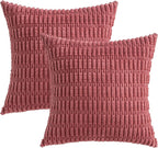 MIULEE Pack of 2 Corduroy Decorative Throw Pillow Covers 18x18 Inch Soft Boho Striped Pillow Covers Modern Farmhouse Home Decor for Sofa Living Room Couch Bed Cranberry Red