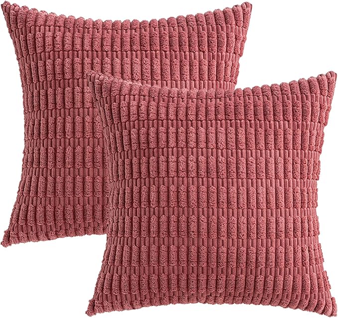 MIULEE Pack of 2 Corduroy Decorative Throw Pillow Covers 18x18 Inch Soft Boho Striped Pillow Covers Modern Farmhouse Home Decor for Sofa Living Room Couch Bed Cranberry Red