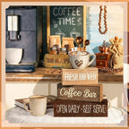 Moucuny 4 Pcs Farmhouse Coffee Bar Signs Decor Wooden Cup Rise & Shine It's Coffee Time Rustic Wood Cafe Sign Gift for Home Kitchen Tabletop Decor