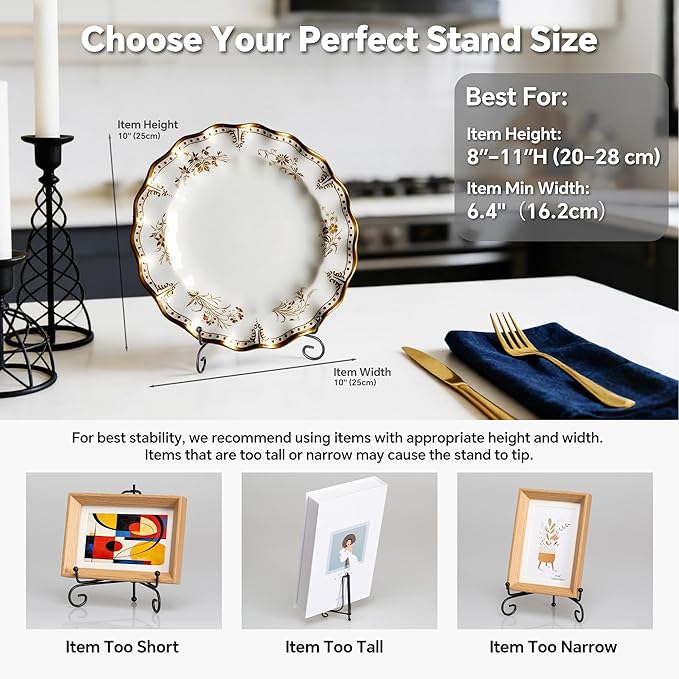 Artliving Plate Stands for Display, 8 Inch Black Iron Easel Plate Display Photo Holder Stand, Displays Picture Frames, Decorative Plates, Tablets and Art (2 pack)