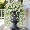 Artificial Hanging Petunias Flowers for Outdoor, 2pcs Fake Plants Long Vine Morning Glory Eucalyptus, UV Resistant Realistic Faux Greenery Indoor Outside Patio Porch Garden Spring Summer Decor, White