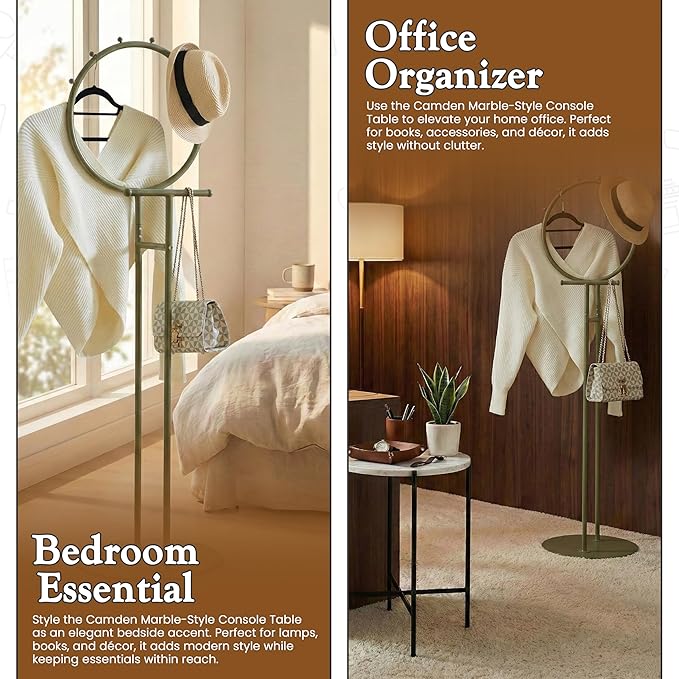 Kings Brand Furniture Cheska Suit Valet Stand with Circular Frame - Tie Jacket Clothes Hooks, Freestanding Clothing Organizer, Lemon Pepper