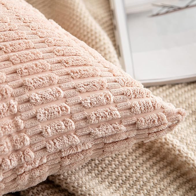 MIULEE Pack of 2 Corduroy Decorative Throw Pillow Covers 12x20 Inch Soft Boho Striped Pillow Covers Modern Farmhouse Home Decor for Spring Sofa Living Room Couch Bed Pink