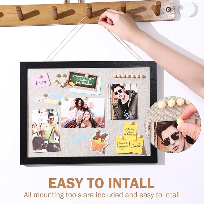 Teling 4 Pack Wood Bulletin Boards with Linen 12''x 16'' Cork Board for Walls with 90 Pushpin Decorative Wood Framed Display for School Office Home Decor (White)