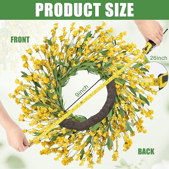 Artgar Front Door Wreath 26 Inch Spring/Summer Wreaths for Front Door, Front Door Wreaths for All Seasons for Indoor Outdoor Home Office Wall Window Wedding Farmhouse Decor (Yellow)