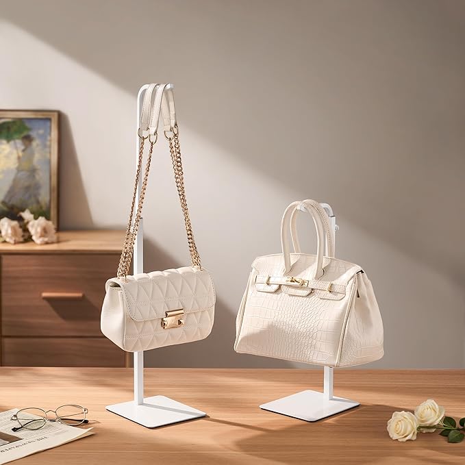 pickpiff Adjustable Purse Display Stand - White Tabletop Display Holder for Handbags, Wreaths and Banners, for Home Closets, Retail Displays and Vendor Booths (1-Pack) | Non-Slip Base