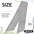 2 Pcs Grey Wreath Sash for Front Door Linen Wreath Ribbon Bow for Yard Porch Garland Home Decor