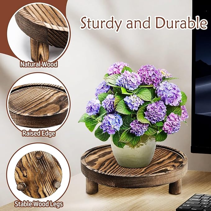 Wood Display Riser Set, 3 Piece Decorative Pedestal Stand, 8/6/5 Inch, Rustic Brown
