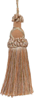 DÉCOPRO 5 1/2" (14cm) Key Tassel 4" (10cm) Loop with Criss Cross Design (Style# KTIC) Prairie Beige Multicolor #3853 (Light Beige White Ivory Light Orange) Set of 2