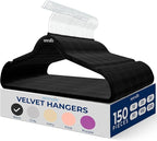SereneLife Non-Slip Velvet Hangers, Mega Pack, 150 Pieces Hangers for Clothes, Heavy Duty Cloth Hanger Set with 360 Degree Swivel Hook, Black