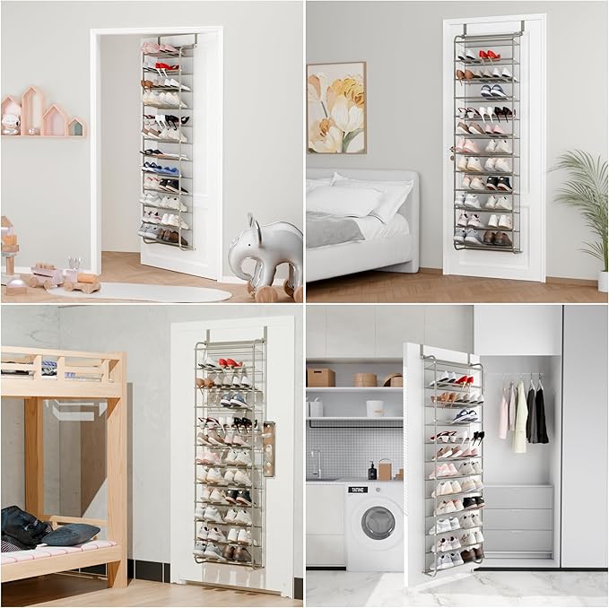 Whitmor 36 Pair Over The Door Shoe Organizer, 12 Tier Hanging Shoe Organizer, Heavy Duty Metal & Mesh Shoe Holder, Hanging Shoe Rack for Closet Organizer & Storage, 69"L x 21.7"W x 7.5"H, Mocha