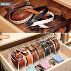 Belt Organizer - 7 Compartment Acrylic Belt Display Case for Closet Ties and Bow Ties