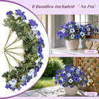 6 Pcs Artificial Flowers Fake Petunias for Outdoors, Faux Flowers for Outdoor Planter, UV Resistant Realistic Fake Plants for Outside No Fade for Garden Porch Patio Indoor Room Decor(Blue)