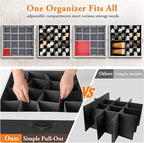 Shoe Organizer for Closet - 2 Packs Hold up to 32 Pairs, Large Shoe Storage Organizer Containers with Adjustable Dividers, Clear Cover, Leather Handles for Heels, Boots, Sneakers (Black)