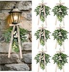 6 PCS Artificial Spring Summer Green Eucalyptus Teardrop Swag with Ribbon Bow 16" Vintage Mini Green Light Swag with White Berry Festive Sconce Lighting Decor for Farmhouse Porch Door Wedding Decor