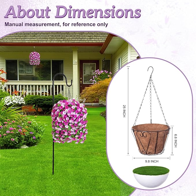Artificial Fake Hanging Flowers Basket for Spring Decor, Faux Silk Flower in Planter for Summer, Outdoor Artificial Floral for Home Porch Yard(Double Lotus)