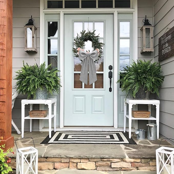 2 Pcs Grey Wreath Sash for Front Door Linen Wreath Ribbon Bow for Yard Porch Garland Home Decor