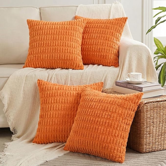 Fancy Homi 4 Packs Decorative Throw Pillow Covers for Living Room Couch Bed, Modern Farmhouse Boho Home Décor Accent Cushion Case, 20" x 20", Orange