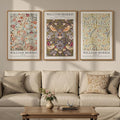 Large Framed William Morris Wall Art Set of 3, Vintage Strawberry Thief Canvas Artwork for Walls, Rustic Botanical Floral Art Prints for Living Room, Bedroom, Dining Room, Hallway, Office Wall Decor, Total Size 30x60 In