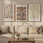 Large Framed William Morris Wall Art Set of 3, Vintage Strawberry Thief Canvas Artwork for Walls, Rustic Botanical Floral Art Prints for Living Room, Bedroom, Dining Room, Hallway, Office Wall Decor, Total Size 30x60 In