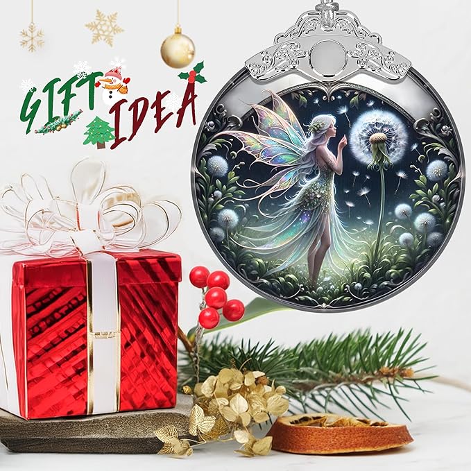 Stained Glass Dandelion Fairy Christmas Ornament - Holiday Home Decor - Tree Decoration - Gift Exchange Present Ideas