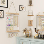 Hanging Jewelry Organizer and Storage, 5-Tier White Earring Necklace Holder Jewelry Display Organizer Stand Rack, Wall Mounted for Earrings Necklaces Bracelets and Rings, White