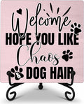 Dog Room Decor - Funny Farmhouse Decor, Home Kitchen Accessory - Wooden Plaque with Iron Stand