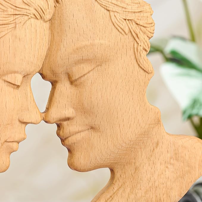BGCOPPER Wooden Couple Statue, Abstract Couple Sculptures Ornament for Home Decor Women Gift for Anniversary Wedding (10 Inch)
