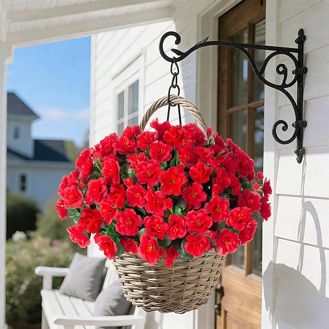 Artificial Christmas Flowers for Spring Outdoor Outside Decor, Fake Silk Red Camellia Flower UV Resistant Realistic Plants for Planter Front Door Porch Patio Table Indoor Holiday, 3 Large Bundles